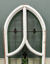 Load image into Gallery viewer, Antique English PAIR LARGE GOTHIC CHURCH Stained Glass Windows Leaded Framed