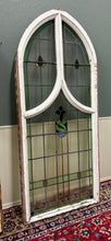 Load image into Gallery viewer, Antique English PAIR LARGE GOTHIC CHURCH Stained Glass Windows Leaded Framed
