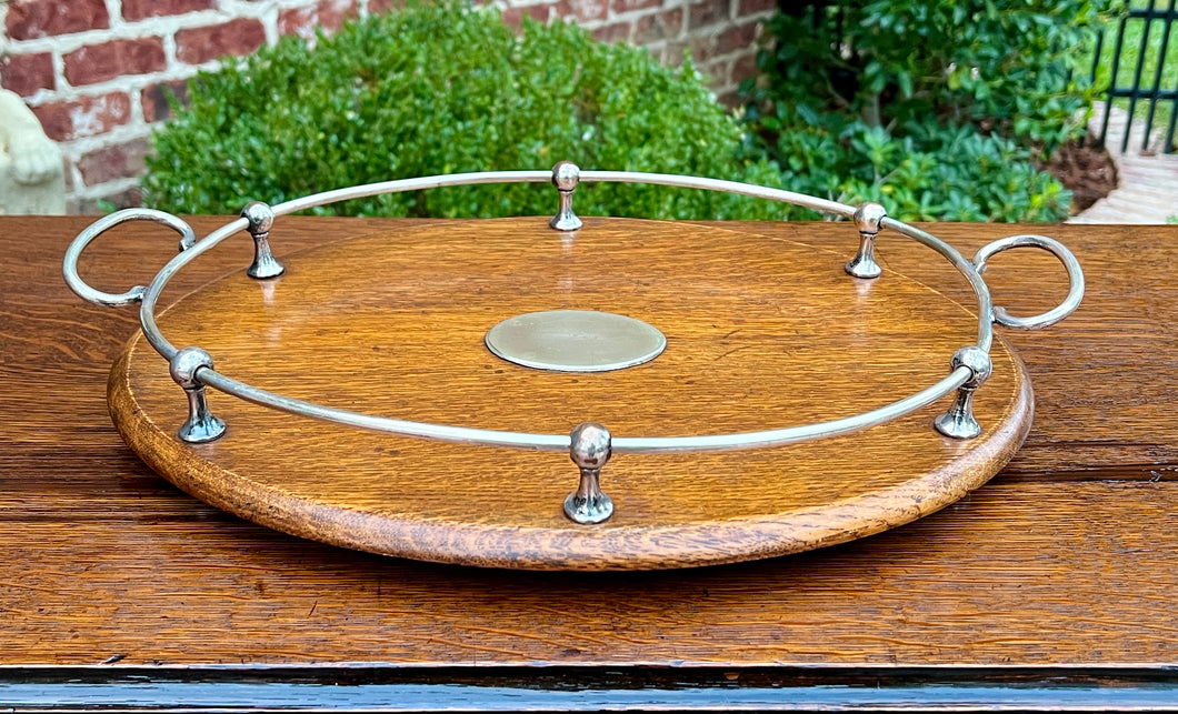 Antique English Oak Serving Tea Tray Platter OVAL with Gallery 1930s