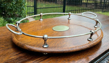 Load image into Gallery viewer, Antique English Oak Serving Tea Tray Platter OVAL with Gallery 1930s