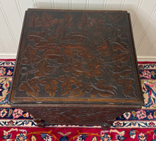 Load image into Gallery viewer, Antique English Cloverleaf Side Table Carved Top Lower Gallery Oak c. 1900