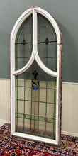 Load image into Gallery viewer, Antique English PAIR LARGE GOTHIC CHURCH Stained Glass Windows Leaded Framed