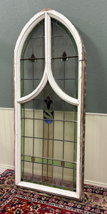 Antique English PAIR LARGE GOTHIC CHURCH Stained Glass Windows Leaded Framed