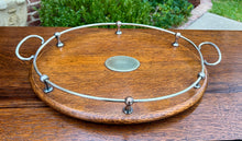 Load image into Gallery viewer, Antique English Oak Serving Tea Tray Platter OVAL with Gallery 1930s