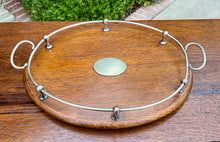 Load image into Gallery viewer, Antique English Oak Serving Tea Tray Platter OVAL with Gallery 1930s