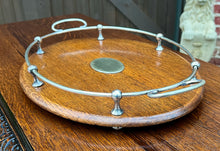 Load image into Gallery viewer, Antique English Oak Serving Tea Tray Platter OVAL with Gallery 1930s