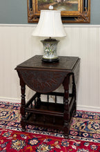 Load image into Gallery viewer, Antique English Cloverleaf Side Table Carved Top Lower Gallery Oak c. 1900