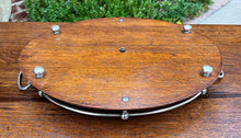 Load image into Gallery viewer, Antique English Oak Serving Tea Tray Platter OVAL with Gallery 1930s