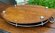 Load image into Gallery viewer, Antique English Oak Serving Tea Tray Platter OVAL with Gallery 1930s