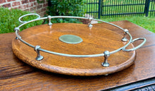 Load image into Gallery viewer, Antique English Oak Serving Tea Tray Platter OVAL with Gallery 1930s