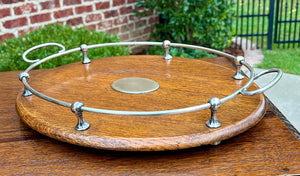 Antique English Oak Serving Tea Tray Platter OVAL with Gallery 1930s