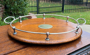 Antique English Oak Serving Tea Tray Platter OVAL with Gallery 1930s