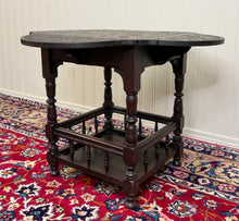 Load image into Gallery viewer, Antique English Cloverleaf Side Table Carved Top Lower Gallery Oak c. 1900