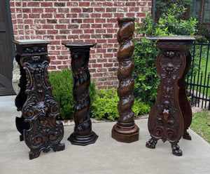 Antique French Pedestal Plant Stand Barley Twist Grapevine Dark Oak 47" T 19th C