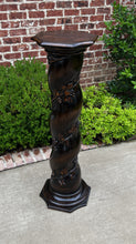 Load image into Gallery viewer, Antique French Pedestal Plant Stand Barley Twist Grapevine Dark Oak 47&quot; T 19th C