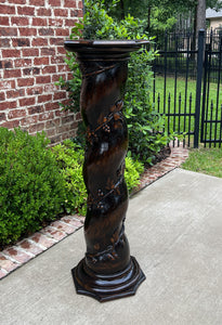 Antique French Pedestal Plant Stand Barley Twist Grapevine Dark Oak 47" T 19th C