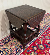 Load image into Gallery viewer, Antique English Cloverleaf Side Table Carved Top Lower Gallery Oak c. 1900