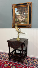 Load image into Gallery viewer, Antique English Cloverleaf Side Table Carved Top Lower Gallery Oak c. 1900