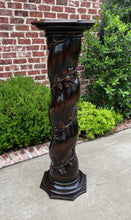 Load image into Gallery viewer, Antique French Pedestal Plant Stand Barley Twist Grapevine Dark Oak 47&quot; T 19th C