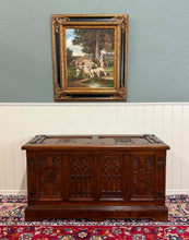 Load image into Gallery viewer, Antique French Neo Gothic Trunk Chest Blanket Box Storage Coffer Oak c. 1930-40s
