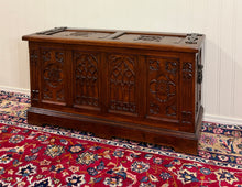Load image into Gallery viewer, Antique French Neo Gothic Trunk Chest Blanket Box Storage Coffer Oak c. 1930-40s