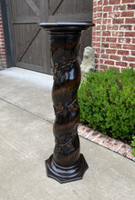 Load image into Gallery viewer, Antique French Pedestal Plant Stand Barley Twist Grapevine Dark Oak 47&quot; T 19th C