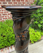 Load image into Gallery viewer, Antique French Pedestal Plant Stand Barley Twist Grapevine Dark Oak 47&quot; T 19th C