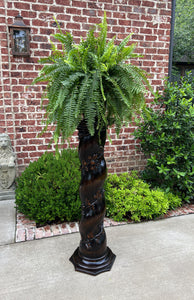 Antique French Pedestal Plant Stand Barley Twist Grapevine Dark Oak 47" T 19th C