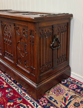 Load image into Gallery viewer, Antique French Neo Gothic Trunk Chest Blanket Box Storage Coffer Oak c. 1930-40s