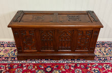 Load image into Gallery viewer, Antique French Neo Gothic Trunk Chest Blanket Box Storage Coffer Oak c. 1930-40s
