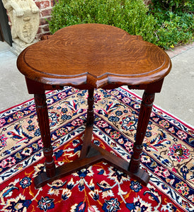 Antique English Clover Leaf End Table Side Table Accent Table Honey Tiger Oak