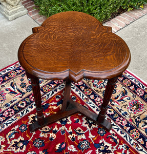 Antique English Clover Leaf End Table Side Table Accent Table Honey Tiger Oak