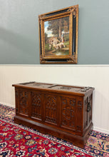 Load image into Gallery viewer, Antique French Neo Gothic Trunk Chest Blanket Box Storage Coffer Oak c. 1930-40s