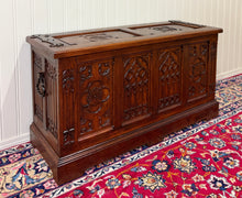 Load image into Gallery viewer, Antique French Neo Gothic Trunk Chest Blanket Box Storage Coffer Oak c. 1930-40s