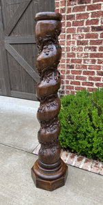 Antique French Barley Twist Pedestal Plant Stand Newell Post Grapevine Oak 57" T