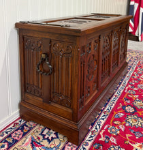 Load image into Gallery viewer, Antique French Neo Gothic Trunk Chest Blanket Box Storage Coffer Oak c. 1930-40s