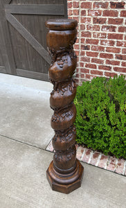 Antique French Barley Twist Pedestal Plant Stand Newell Post Grapevine Oak 57" T