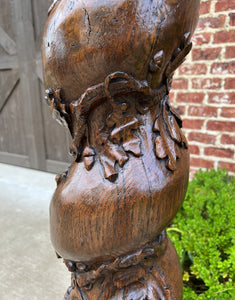 Antique French Barley Twist Pedestal Plant Stand Newell Post Grapevine Oak 57" T