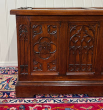 Load image into Gallery viewer, Antique French Neo Gothic Trunk Chest Blanket Box Storage Coffer Oak c. 1930-40s