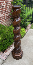 Load image into Gallery viewer, Antique French Barley Twist Pedestal Plant Stand Newell Post Grapevine Oak 57&quot; T