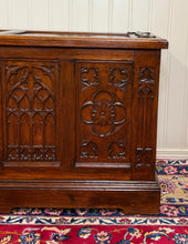 Load image into Gallery viewer, Antique French Neo Gothic Trunk Chest Blanket Box Storage Coffer Oak c. 1930-40s