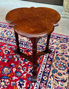 Antique English Clover Leaf End Table Side Table Accent Table Honey Tiger Oak