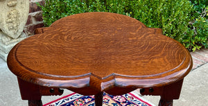 Antique English Clover Leaf End Table Side Table Accent Table Honey Tiger Oak