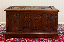 Load image into Gallery viewer, Antique French Neo Gothic Trunk Chest Blanket Box Storage Coffer Oak c. 1930-40s