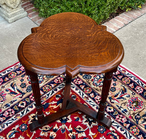 Antique English Clover Leaf End Table Side Table Accent Table Honey Tiger Oak