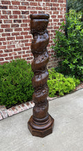 Load image into Gallery viewer, Antique French Barley Twist Pedestal Plant Stand Newell Post Grapevine Oak 57&quot; T