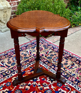 Antique English Clover Leaf End Table Side Table Accent Table Honey Tiger Oak