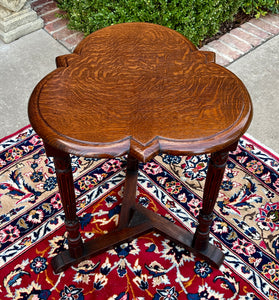 Antique English Clover Leaf End Table Side Table Accent Table Honey Tiger Oak