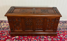 Load image into Gallery viewer, Antique French Neo Gothic Trunk Chest Blanket Box Storage Coffer Oak c. 1930-40s