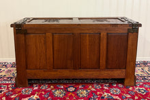 Load image into Gallery viewer, Antique French Neo Gothic Trunk Chest Blanket Box Storage Coffer Oak c. 1930-40s